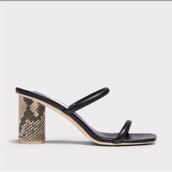 Dolce Vita Noles Black Leather High Heels Slip on Open Toe Snake Print Size 10 - Picture 2 of 11